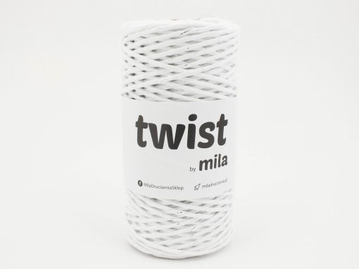 Bavlnená krutená šnúra twist 3mm farba biela so striebornou glitter